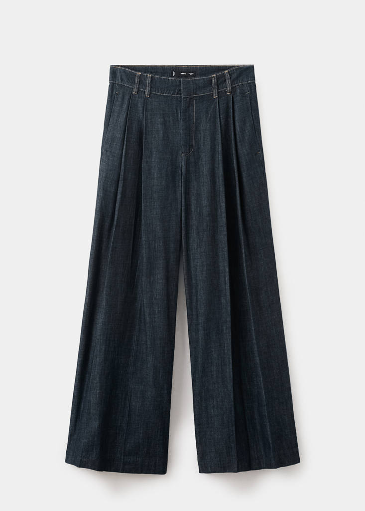 Wide leg denim trousers with belt loops — Open Blue