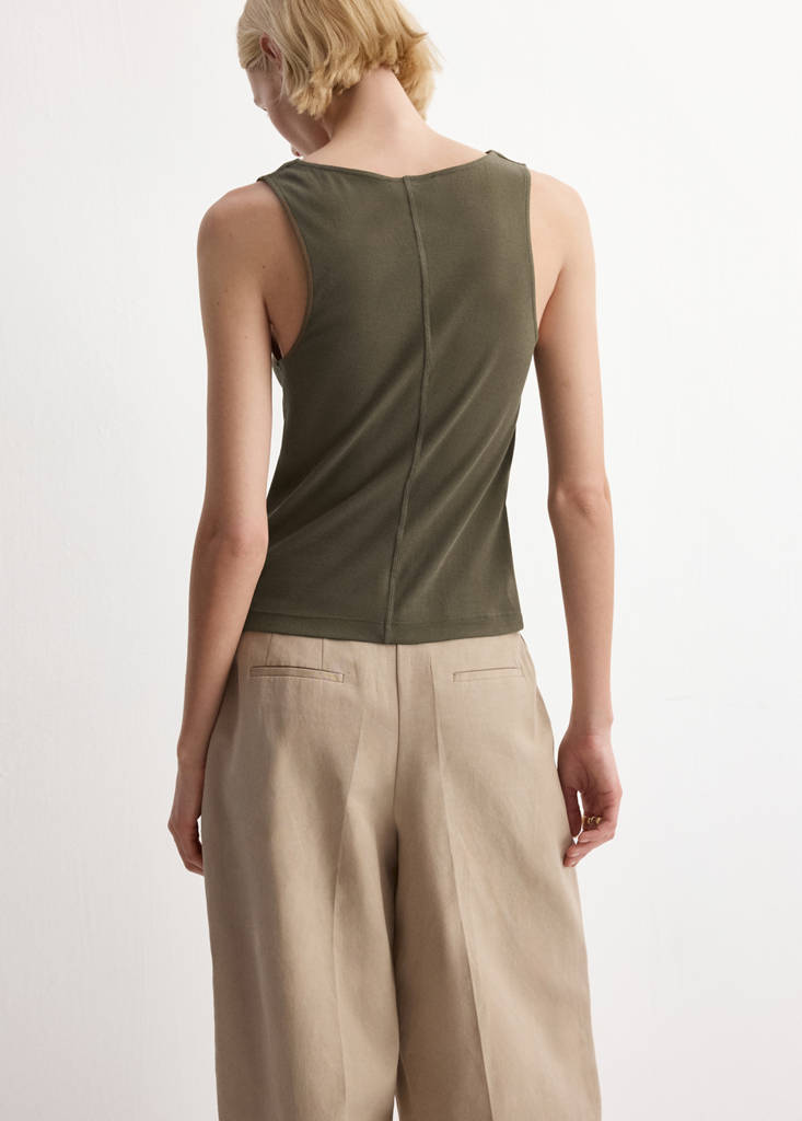Fitted top with draped neckline — Khaki
