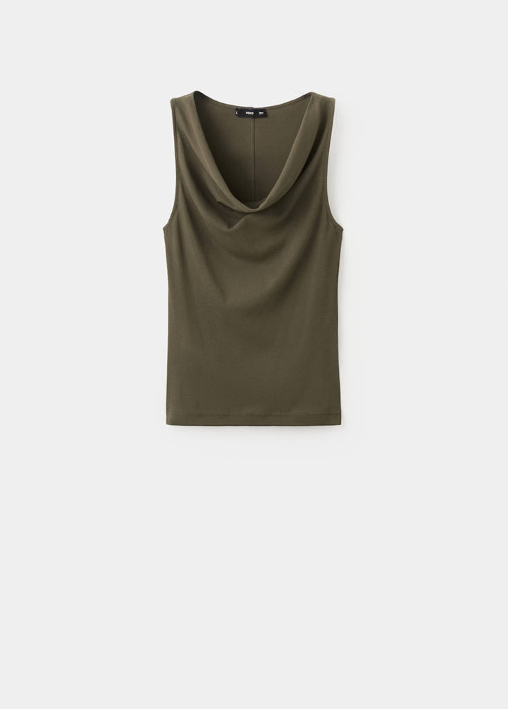 Fitted top with draped neckline — Khaki