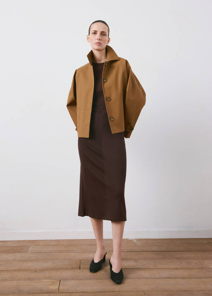 Midi-dress with draped detail — Brown