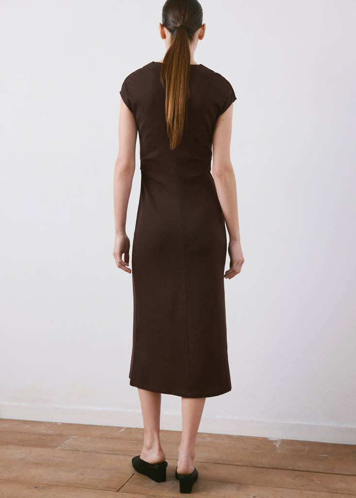 Midi-dress with draped detail — Brown