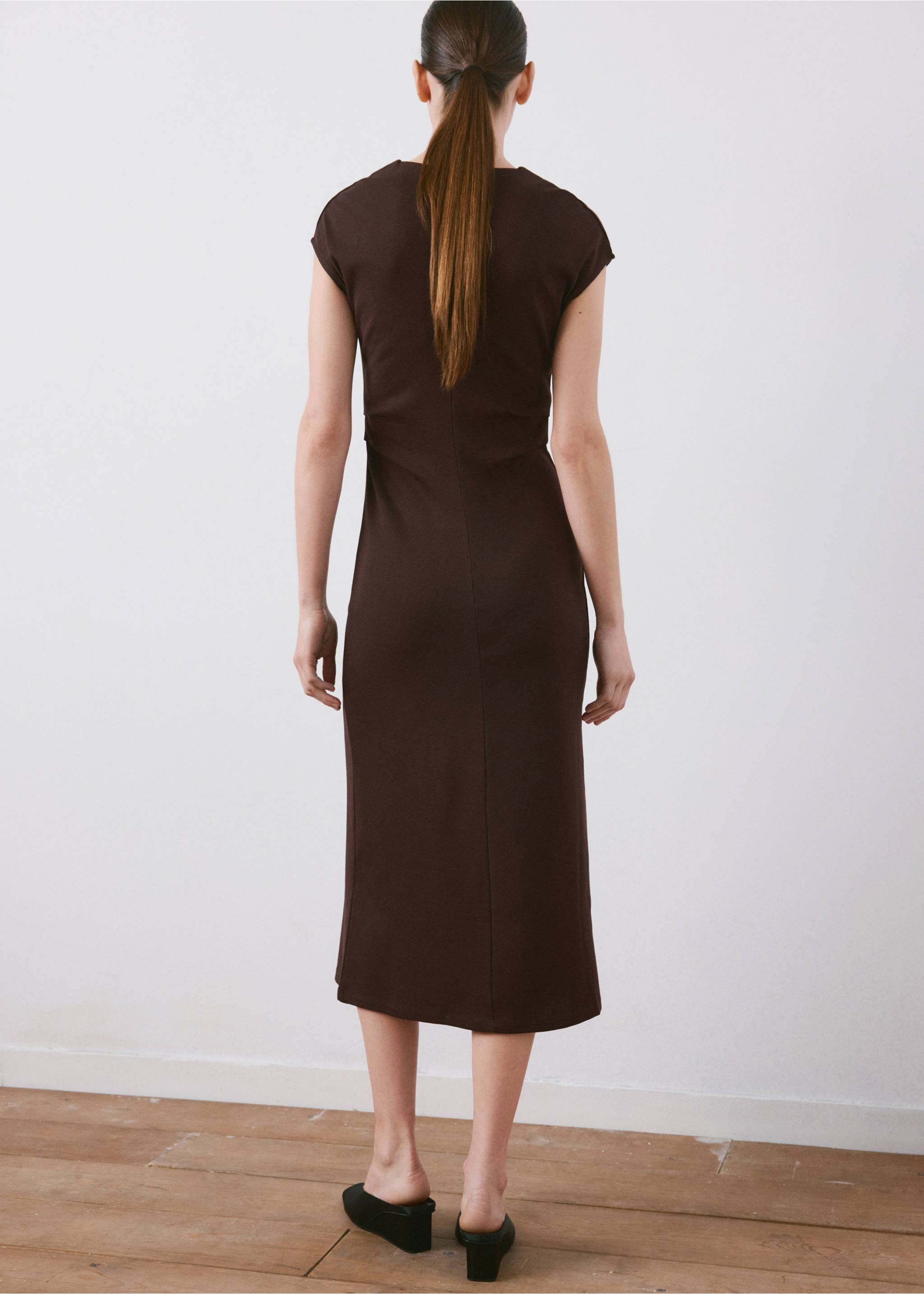 Midi-dress with draped detail - Reverse of the article, Brown. Ref: 27045826-00.