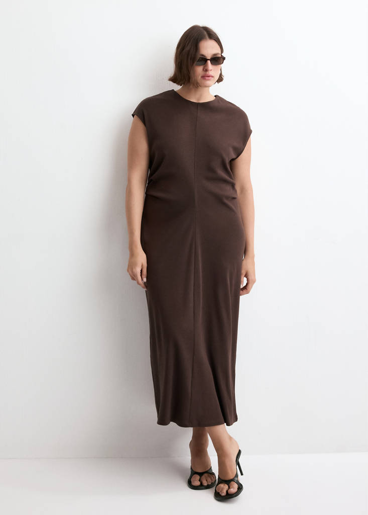 Midi-dress with draped detail — Brown