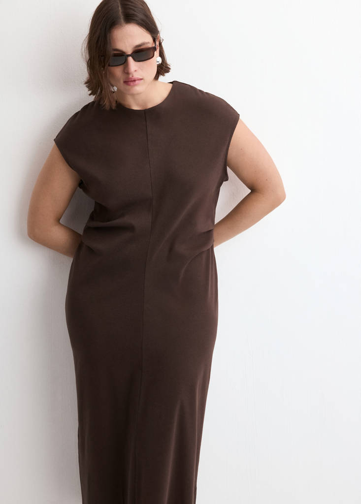Midi-dress with draped detail — Brown