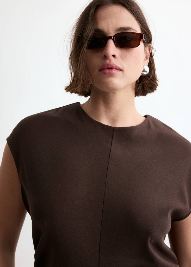 Midi-dress with draped detail — Brown