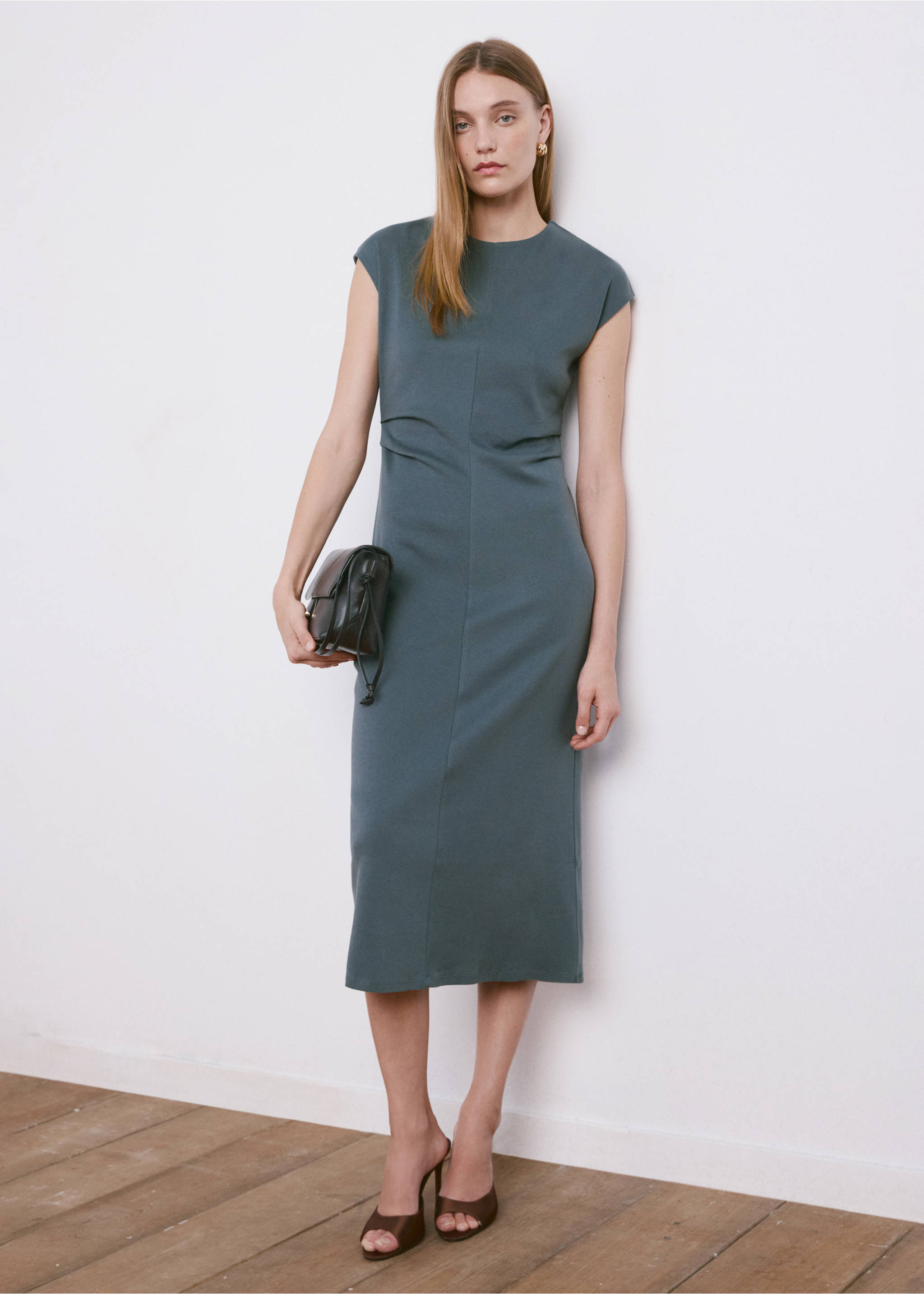 Midi-dress with draped detail - General plane, Blue. Ref: 27045826-00.