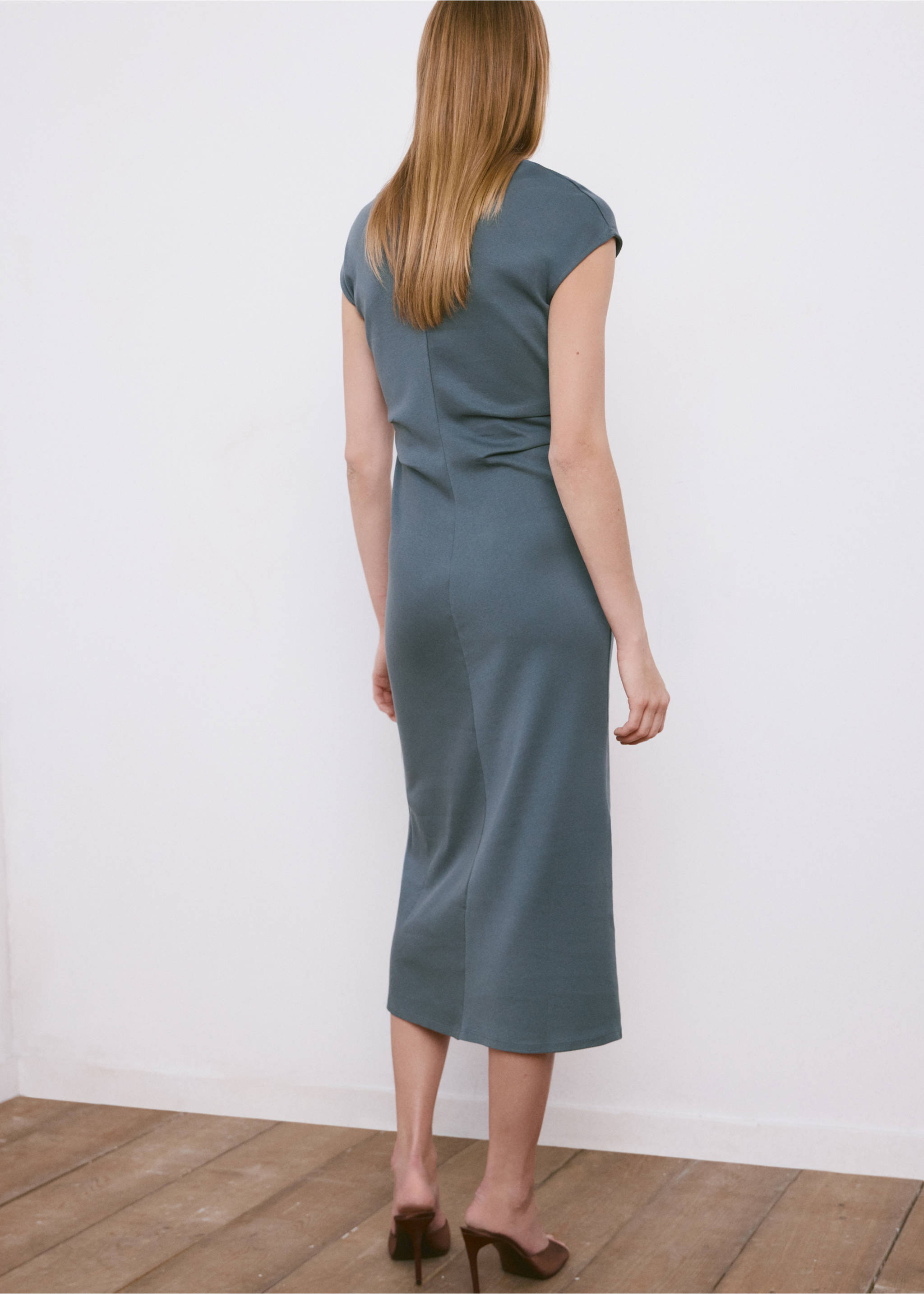 Midi-dress with draped detail - Reverse of the article, Blue. Ref: 27045826-00.
