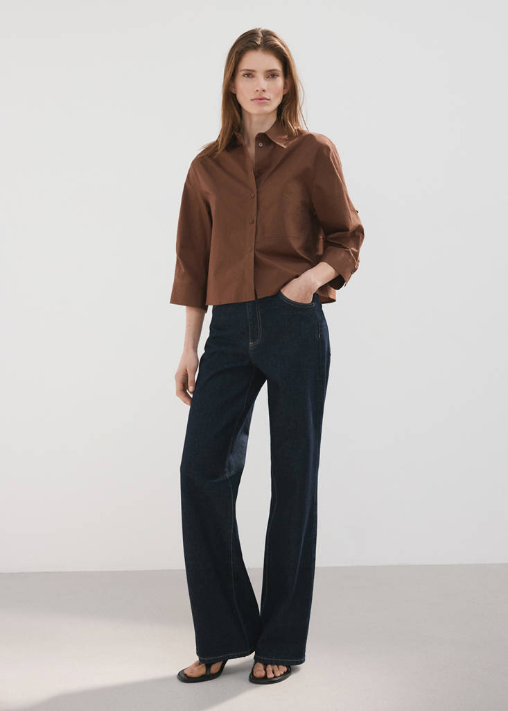 MANGO - Chemise coton à poche marron - S
