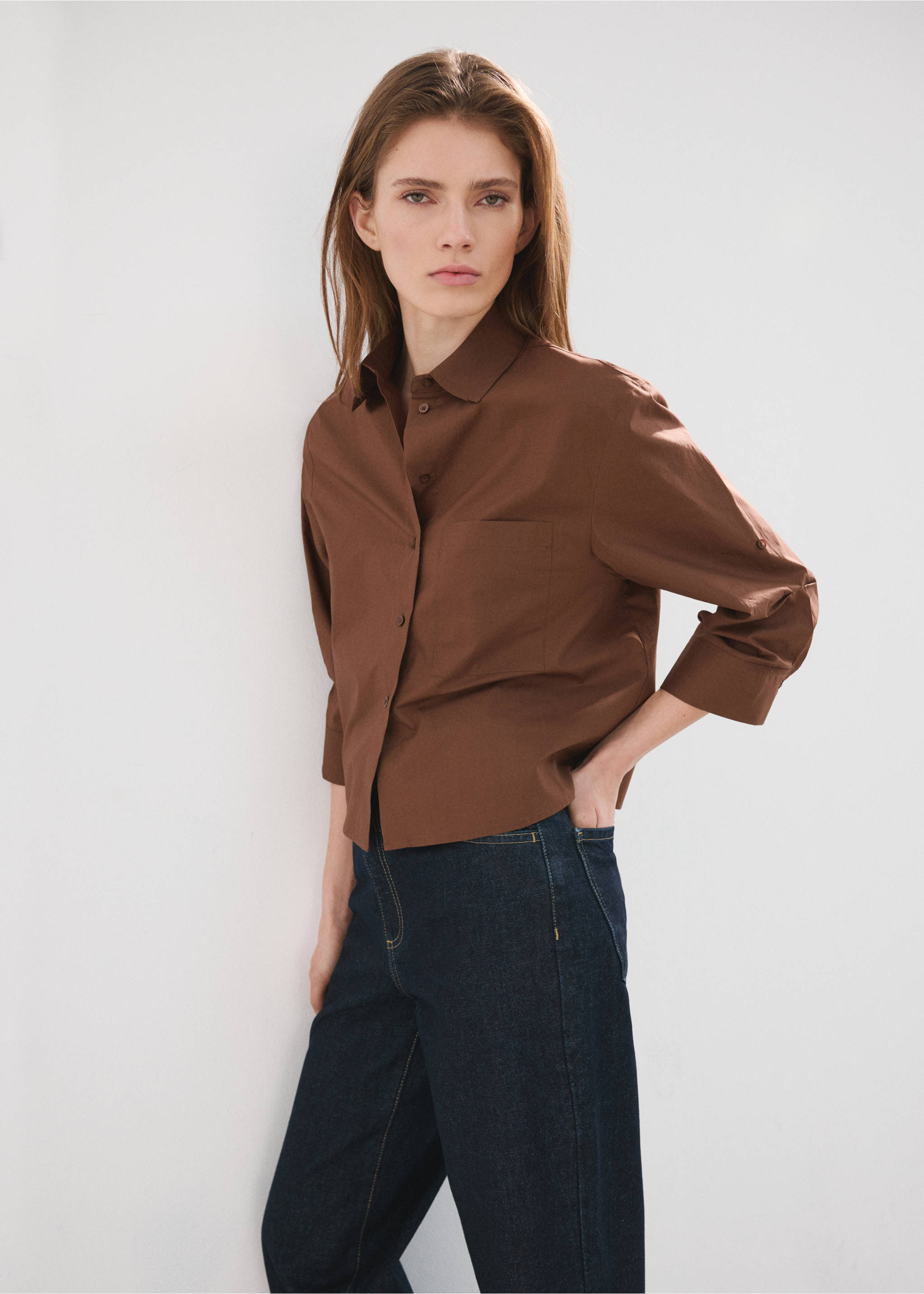 Striped cotton shirt - Medium plane, Brown. Ref: 27045829-00.