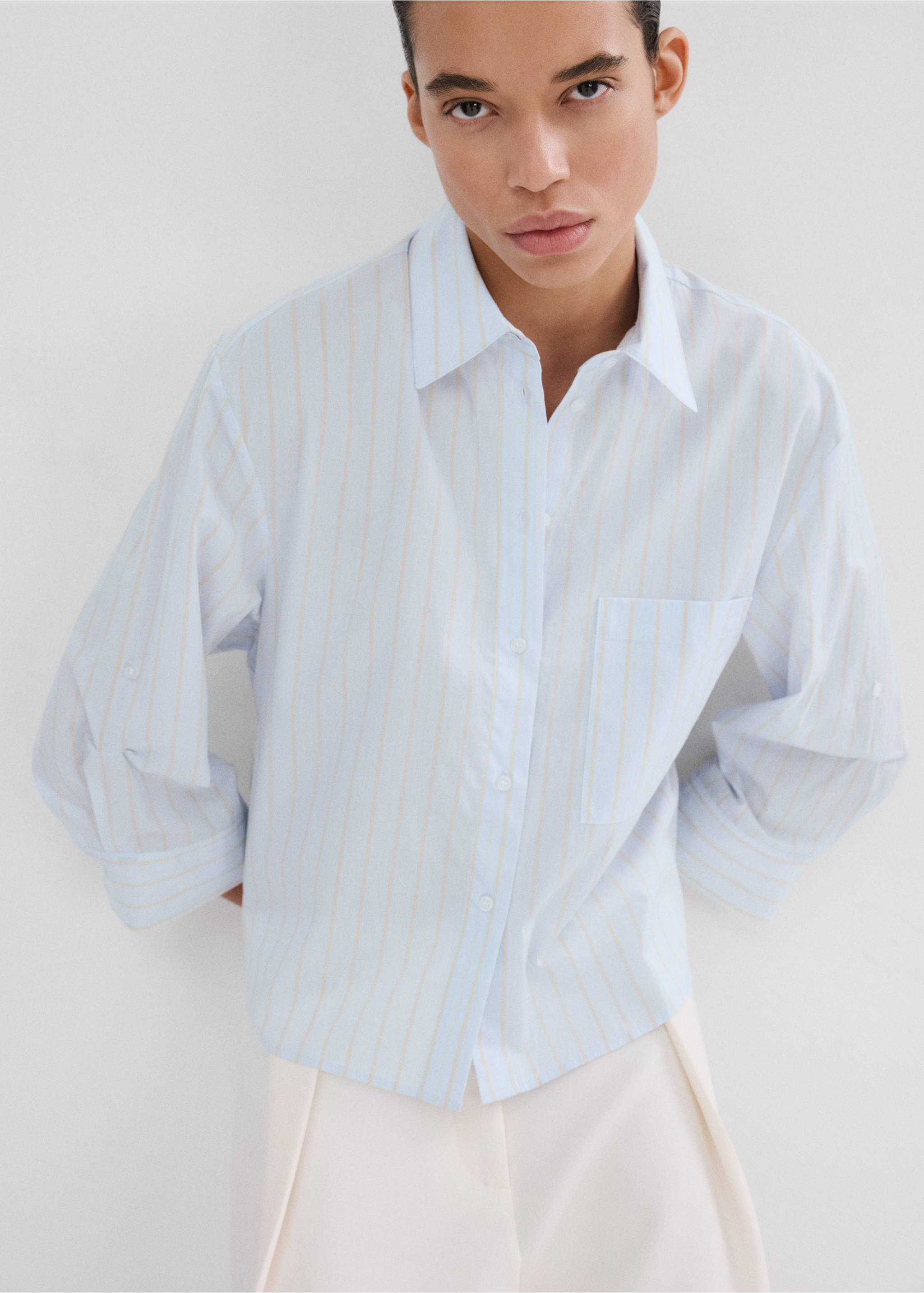 Striped cotton shirt - Medium plane, Sky Blue. Ref: 27045829-00.