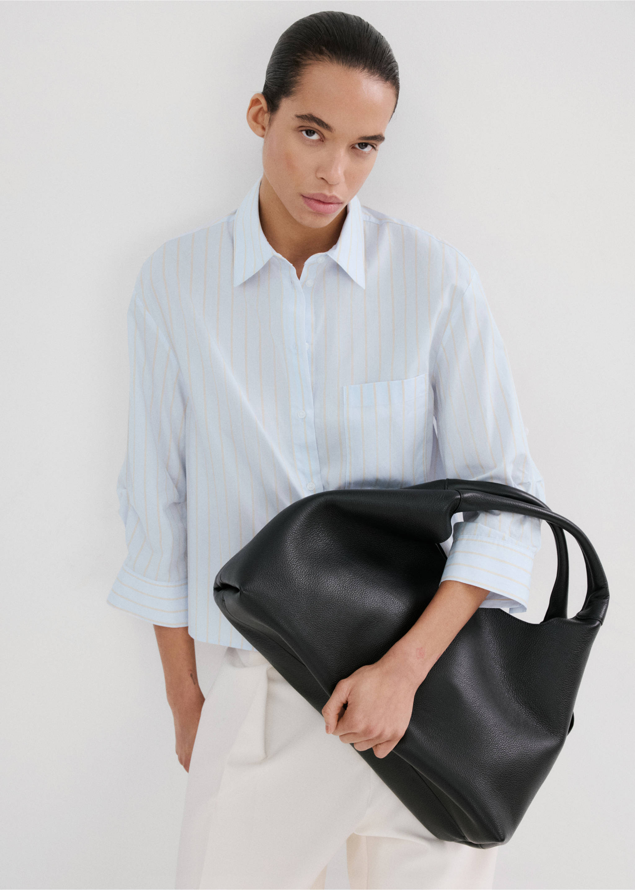 Striped cotton shirt - Details of the article 2, Sky Blue. Ref: 27045829-00.