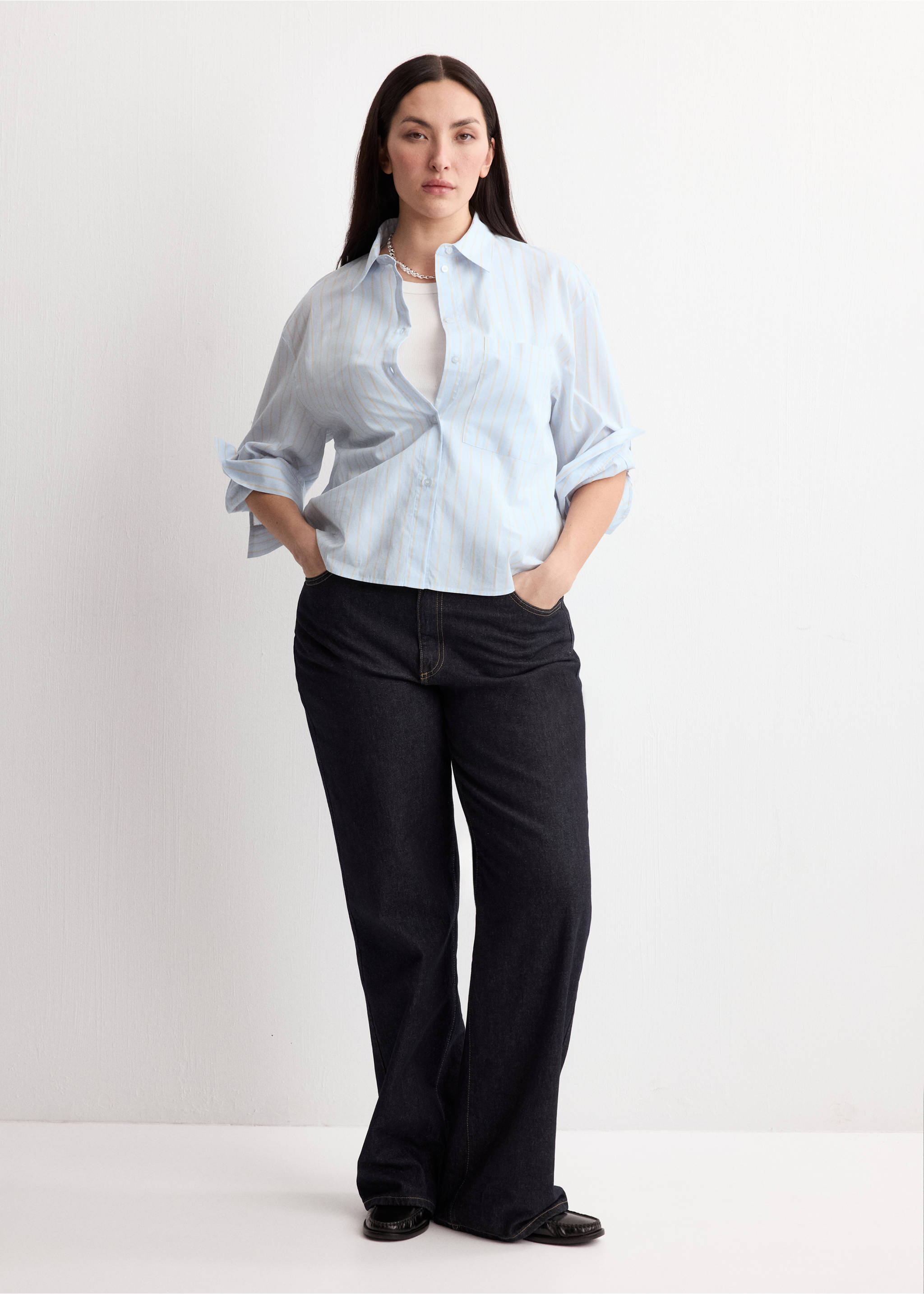 Striped cotton shirt - Details of the article 3, Sky Blue. Ref: 27045829-00.