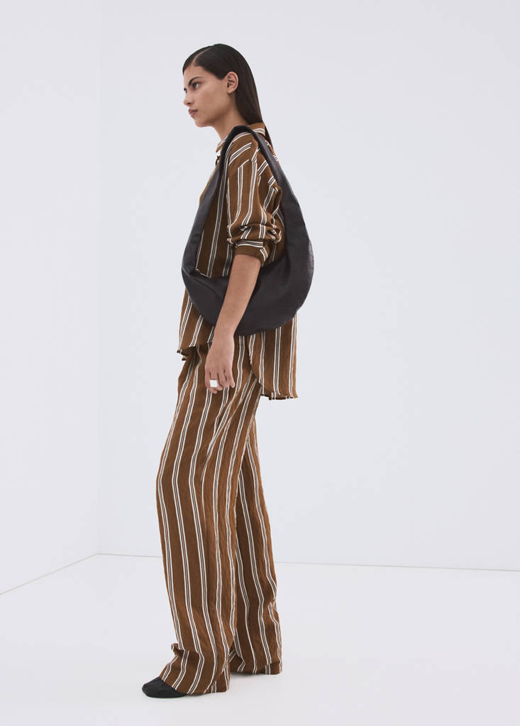 Pleated striped trousers — Brown