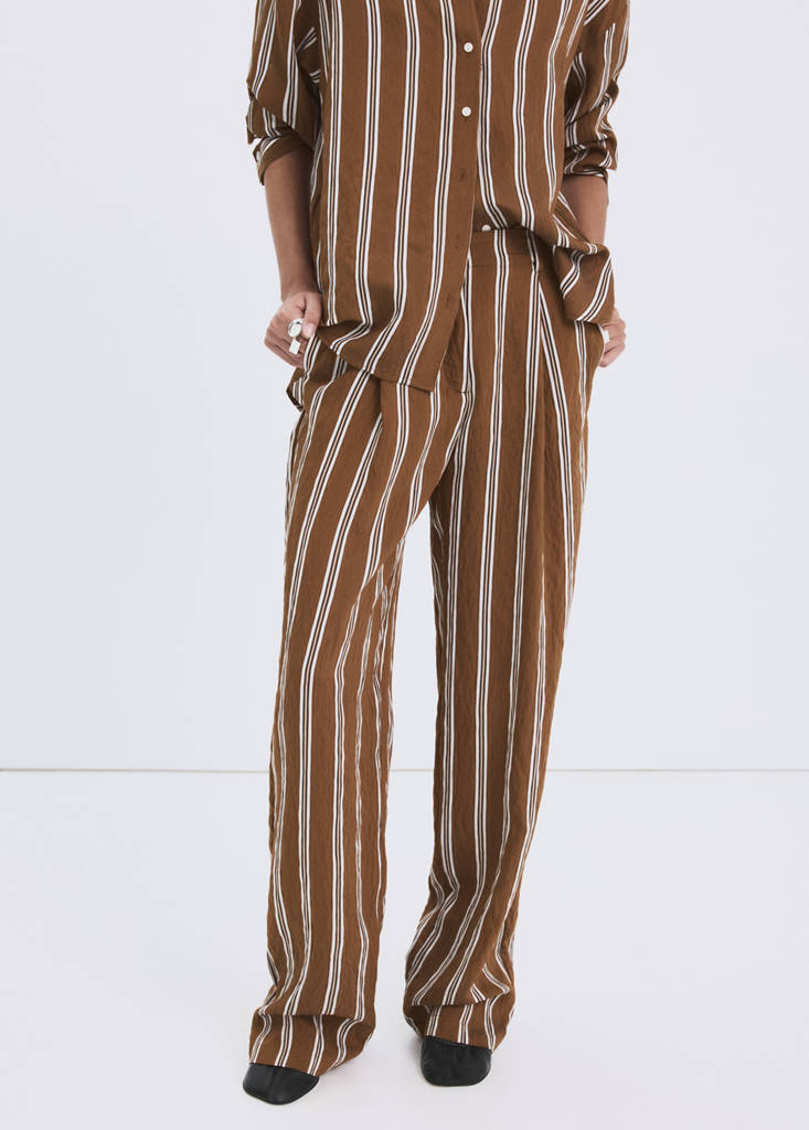 Pleated striped trousers — Brown