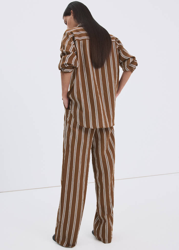 Pleated striped trousers — Brown