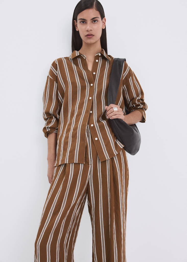 Pleated striped trousers — Brown