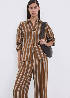 Pleated striped trousers — Brown 4