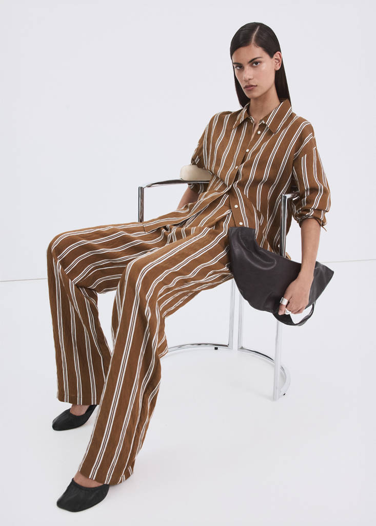 Pleated striped trousers — Brown