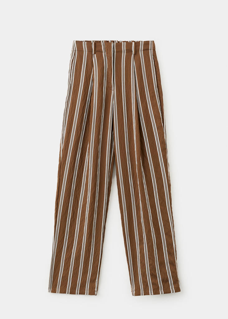 Pleated striped trousers — Brown
