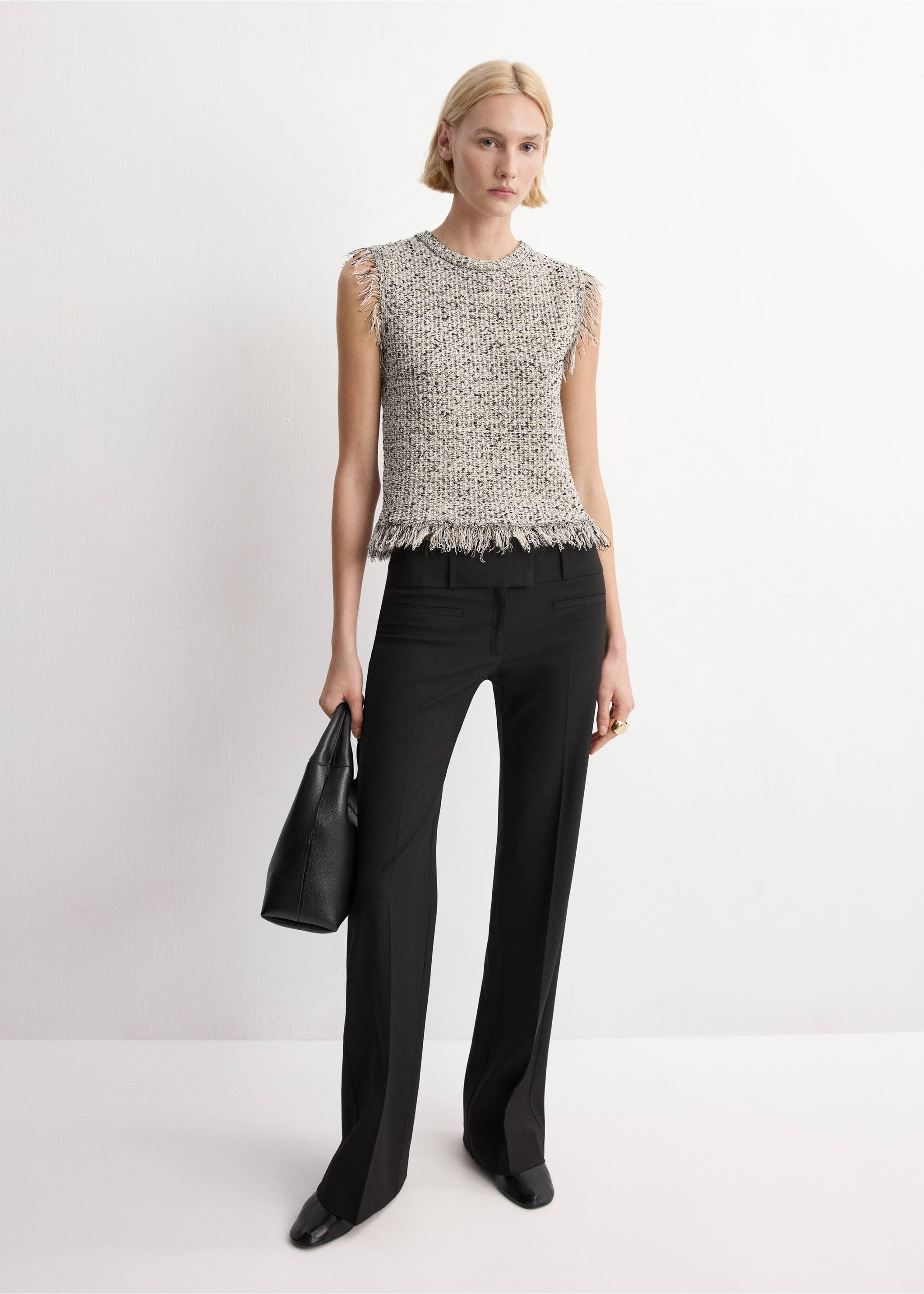Top tweed finition à franges - Plan général, Noir. Ref: 27045840-00.