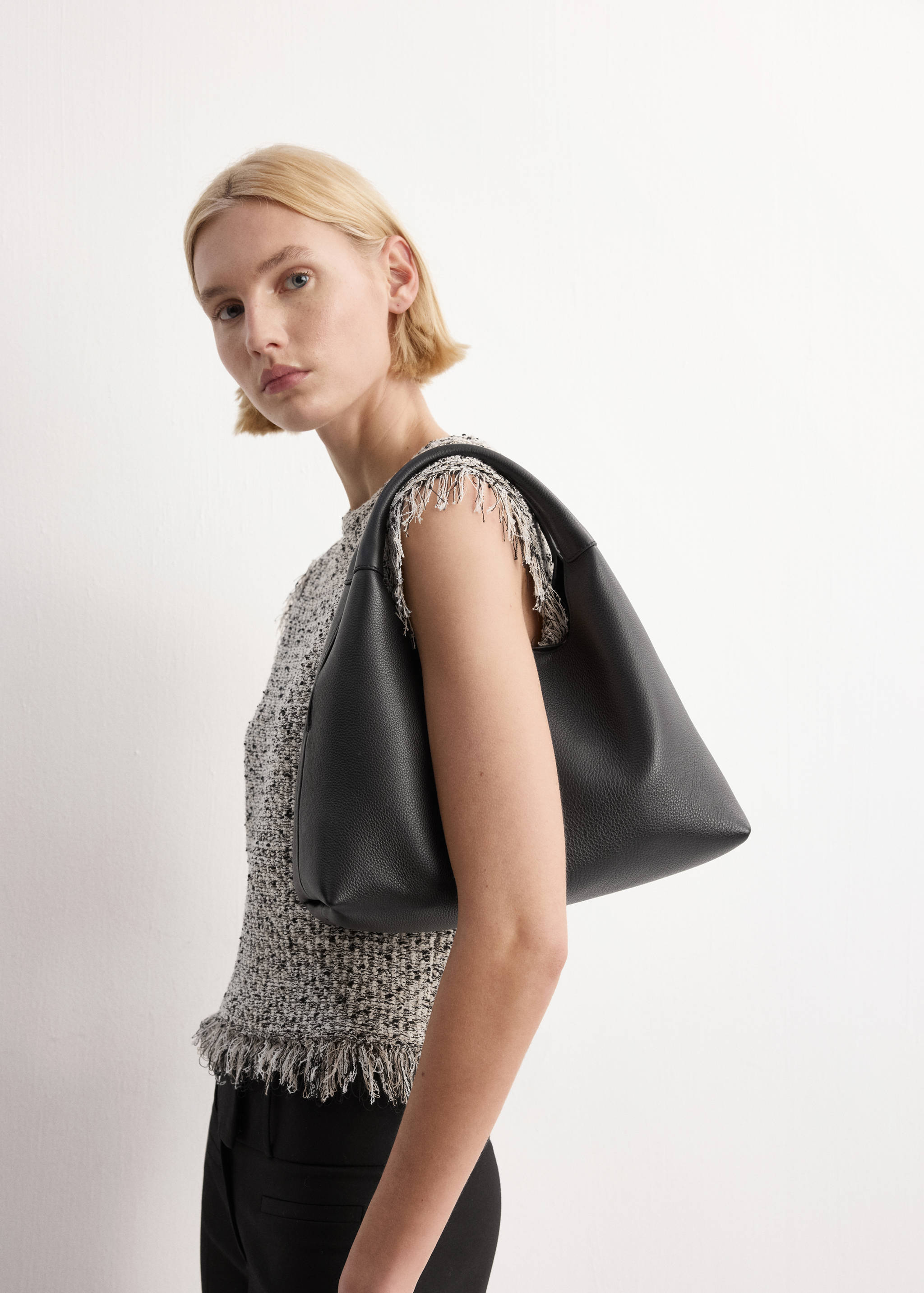 Top tweed finition à franges - Plan moyen