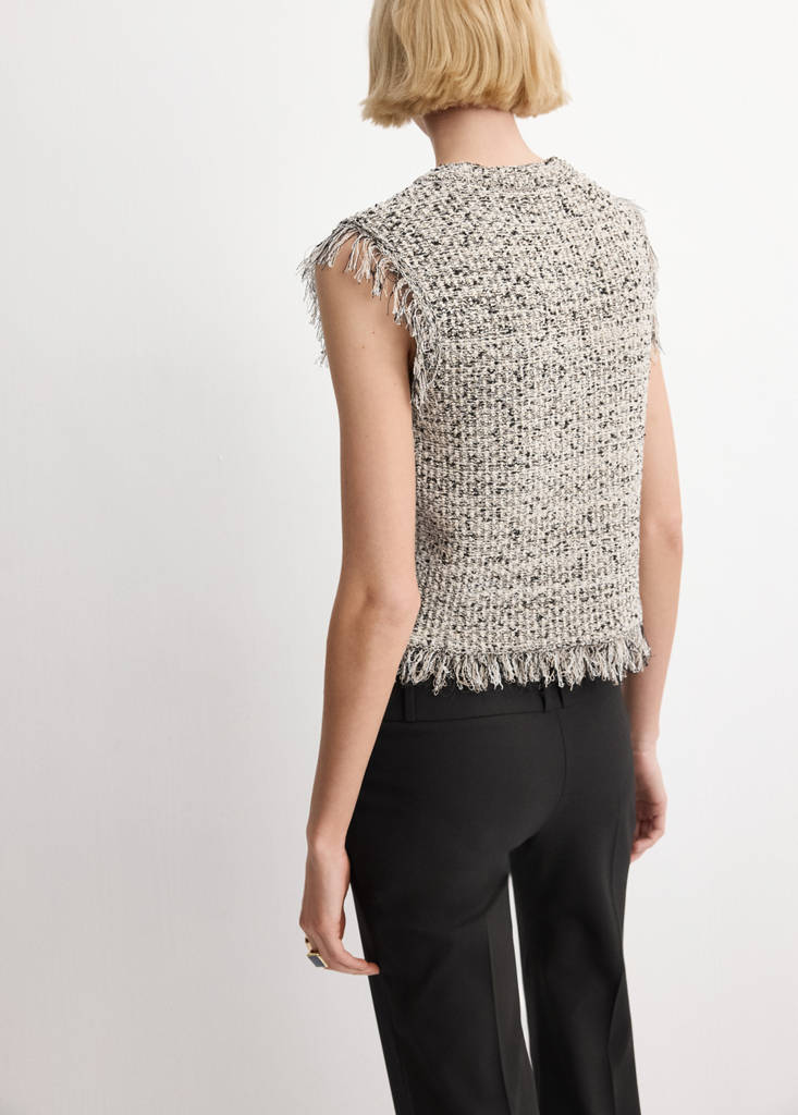 Tweed top with frayed edge finish — Black