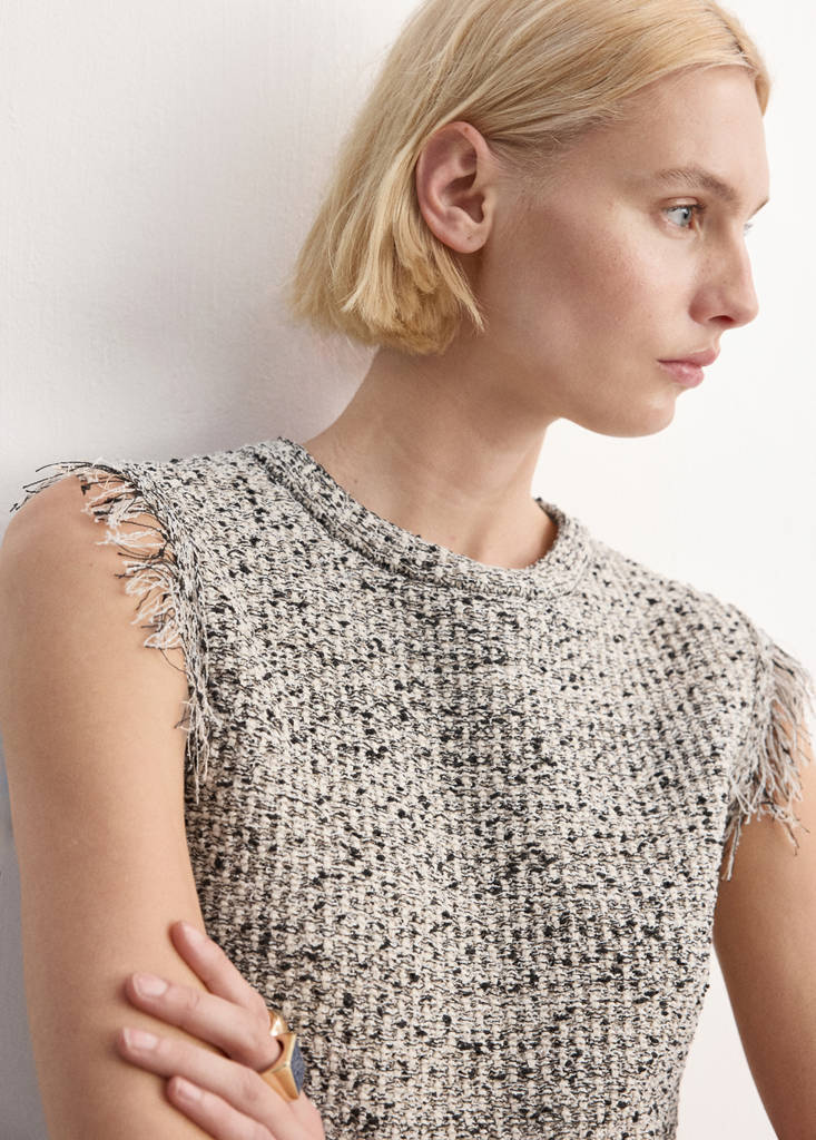 Tweed top with frayed edge finish — Black