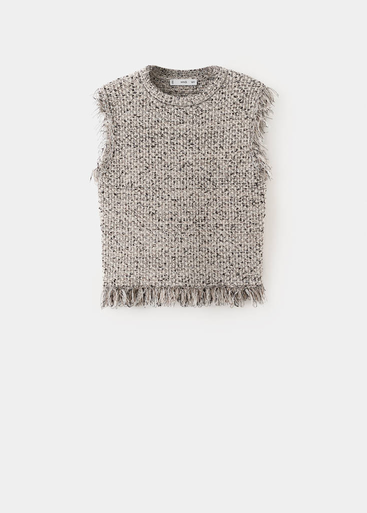 Tweed top with frayed edge finish — Black
