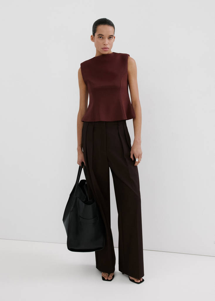 Peplum shoulder pad T-shirt — Burgundy