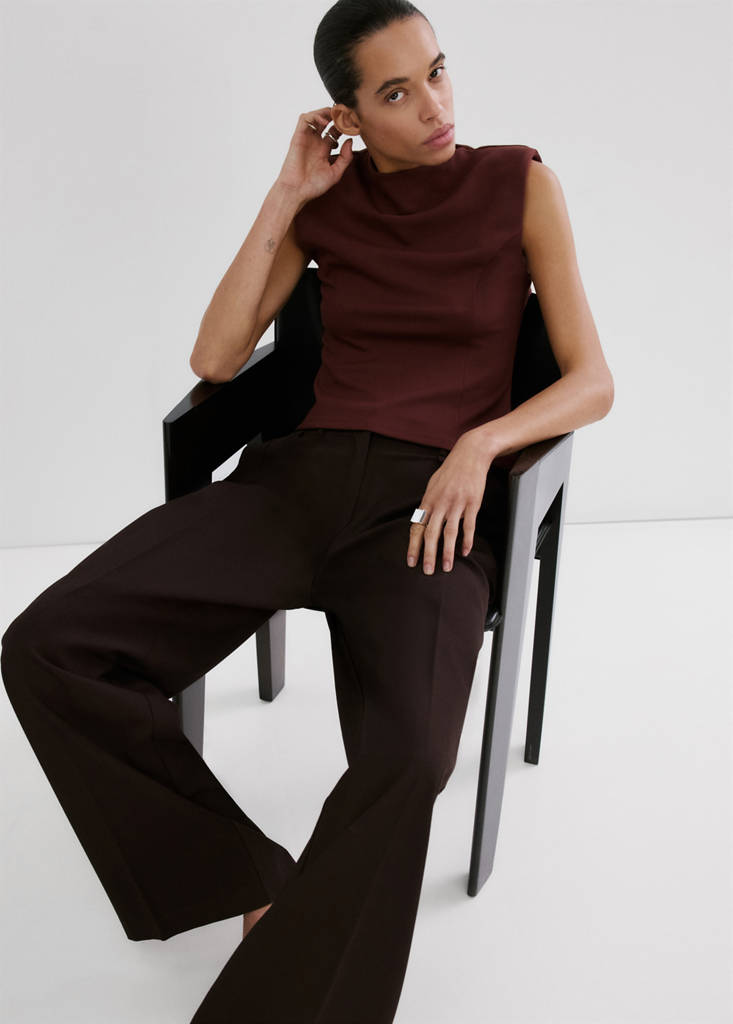 Peplum shoulder pad T-shirt — Burgundy