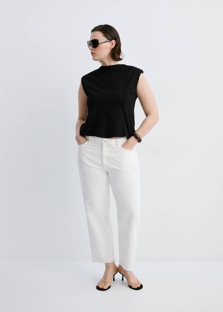 Peplum shoulder pad T-shirt — Black