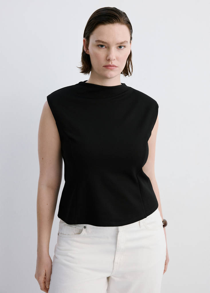 Peplum shoulder pad T-shirt — Black