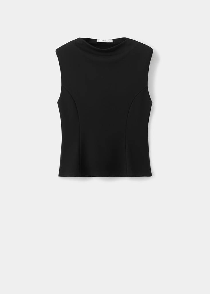 Peplum shoulder pad T-shirt — Black