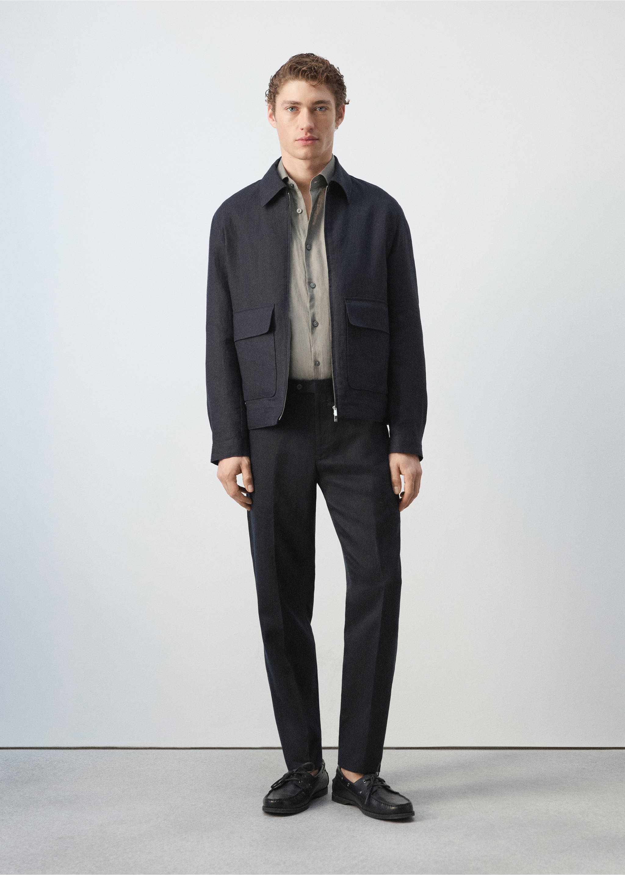 100% linen jacket with pockets - General plane, Navy. Ref: 27045930-01.