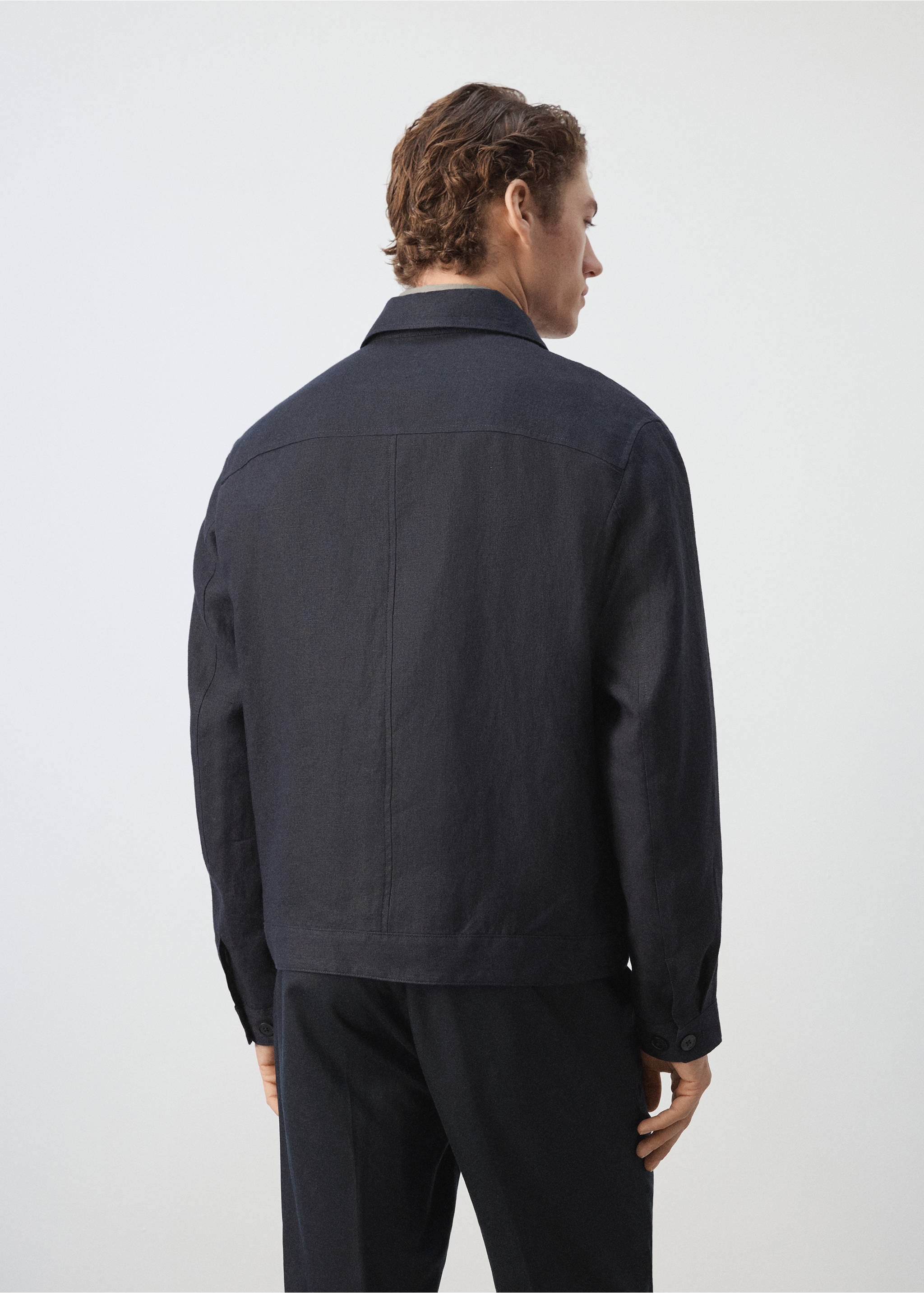 100% linen jacket with pockets - Reverse of the article, Navy. Ref: 27045930-01.