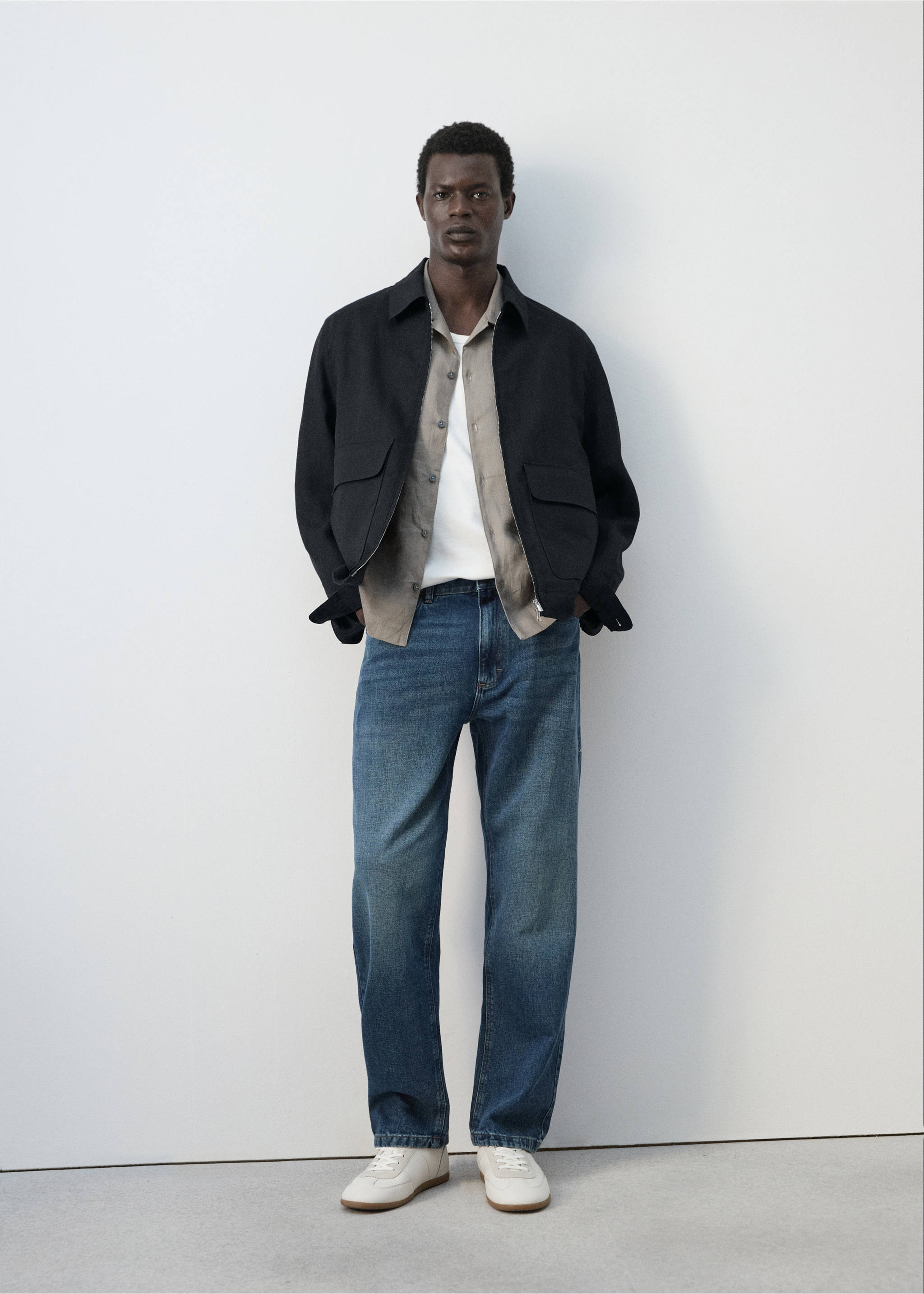 100% linen jacket with pockets - General plane, Navy. Ref: 27045930-02.