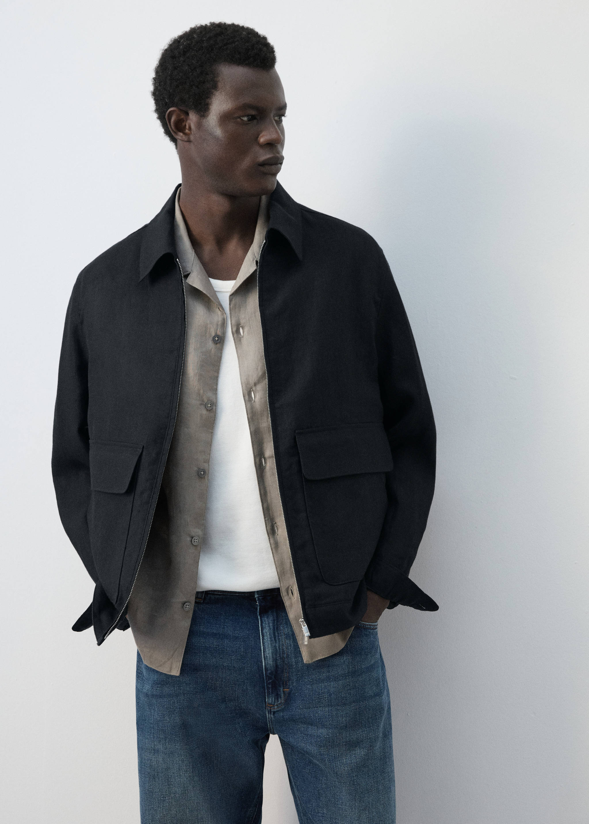 Veste 100 % lin poches - Plan moyen