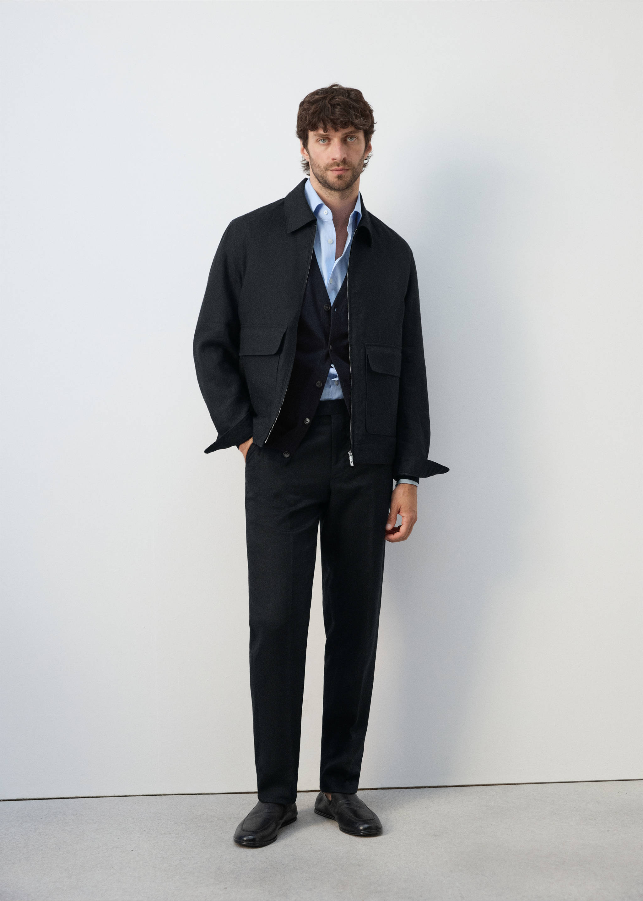 100% linen jacket with pockets - General plane, Navy. Ref: 27045930-03.