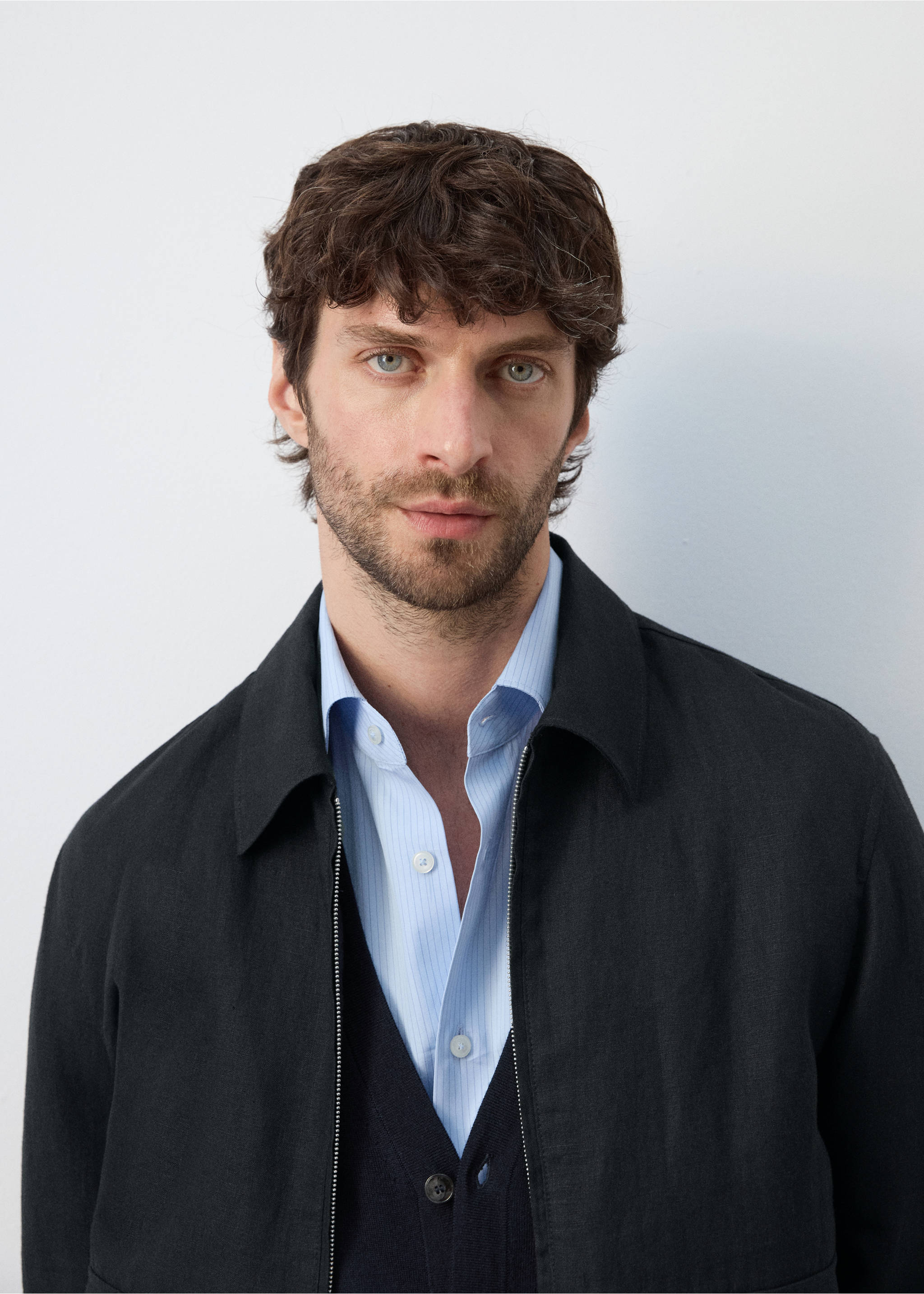 100% linen jacket with pockets - Reverse of the article, Navy. Ref: 27045930-03.