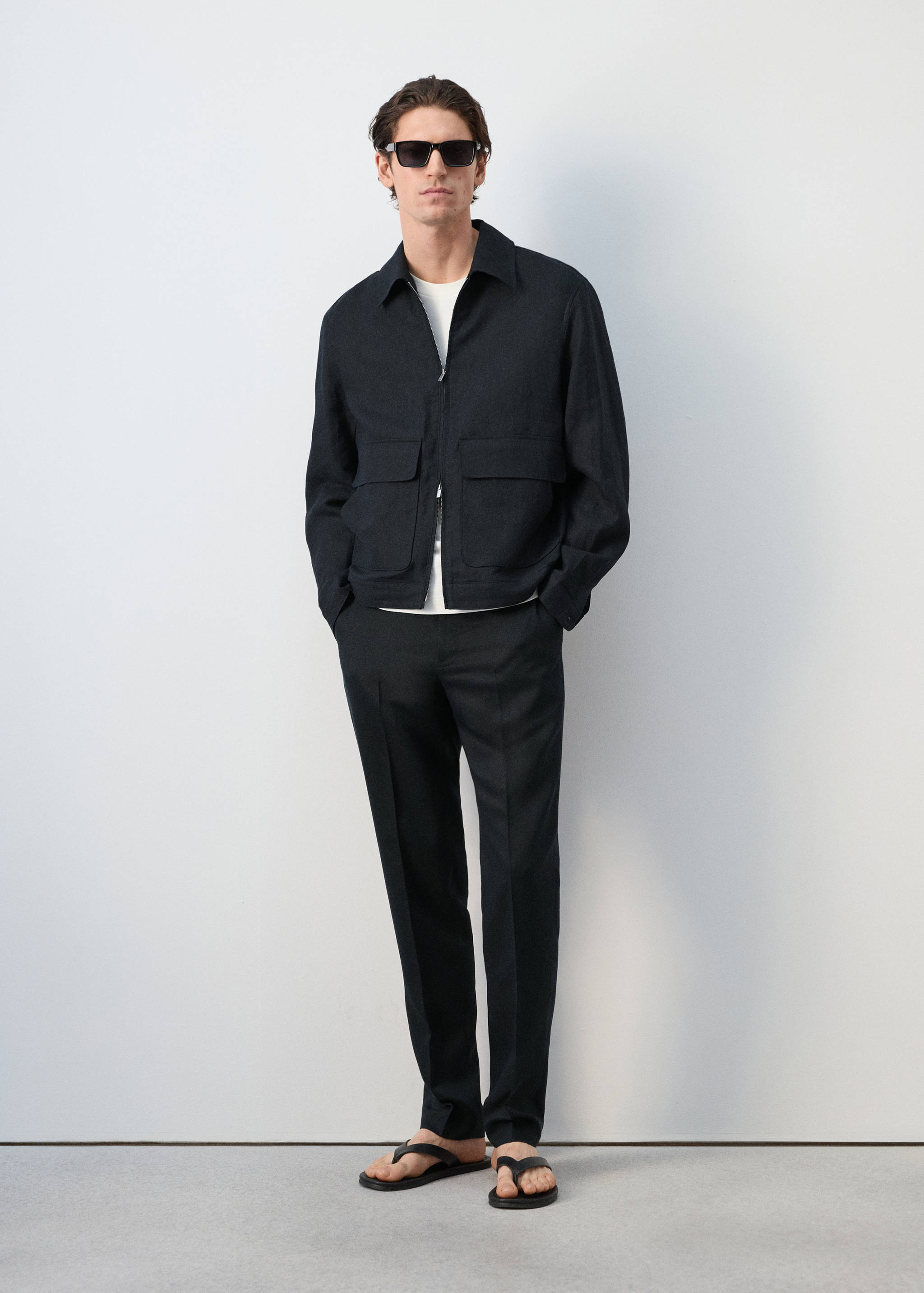 100%亚麻口袋夹克 - null