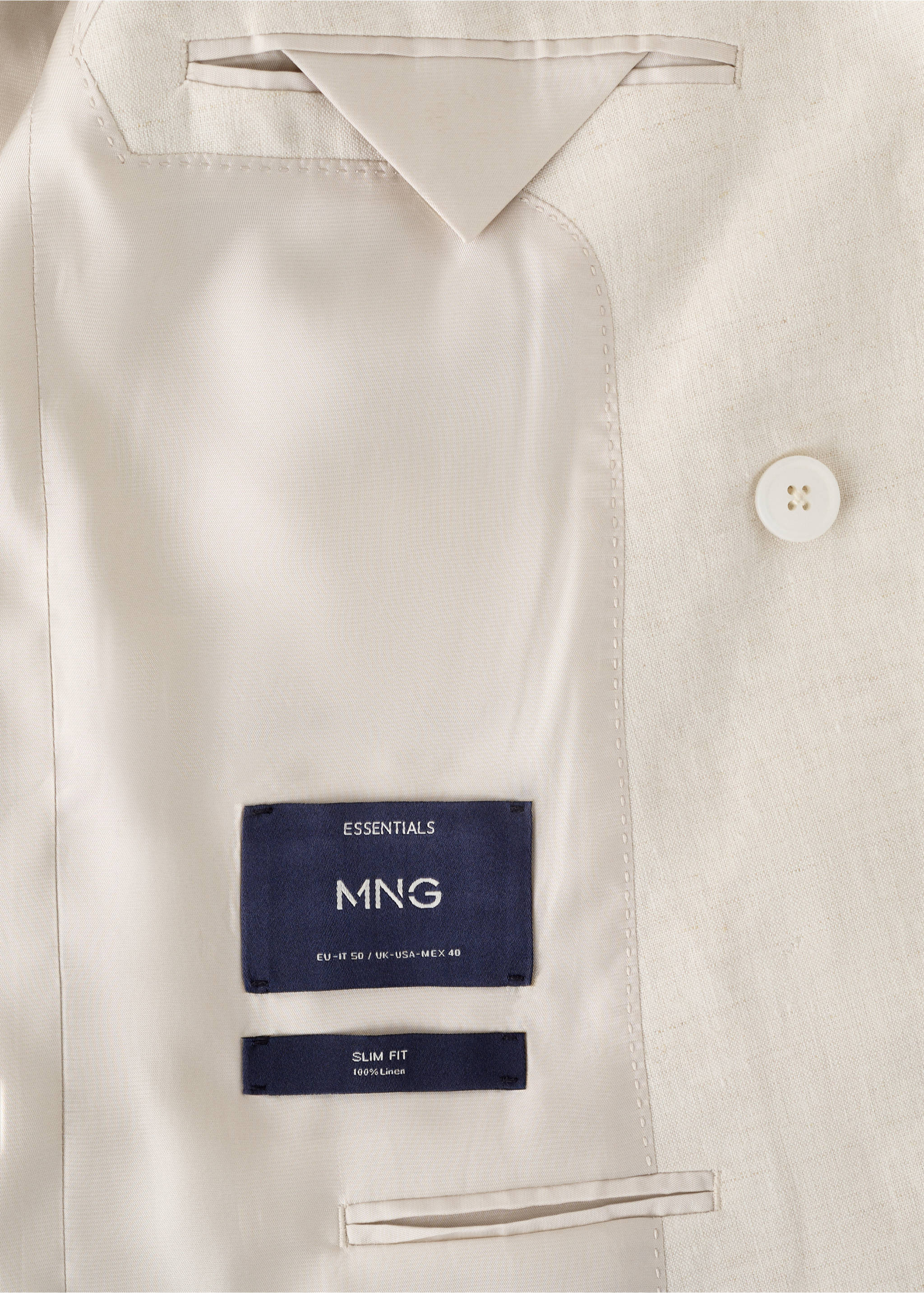 Amalfi 100% linen slim-fit double-breasted suit jacket - Details of the article 0, Ecru. Ref: 27045931-00.