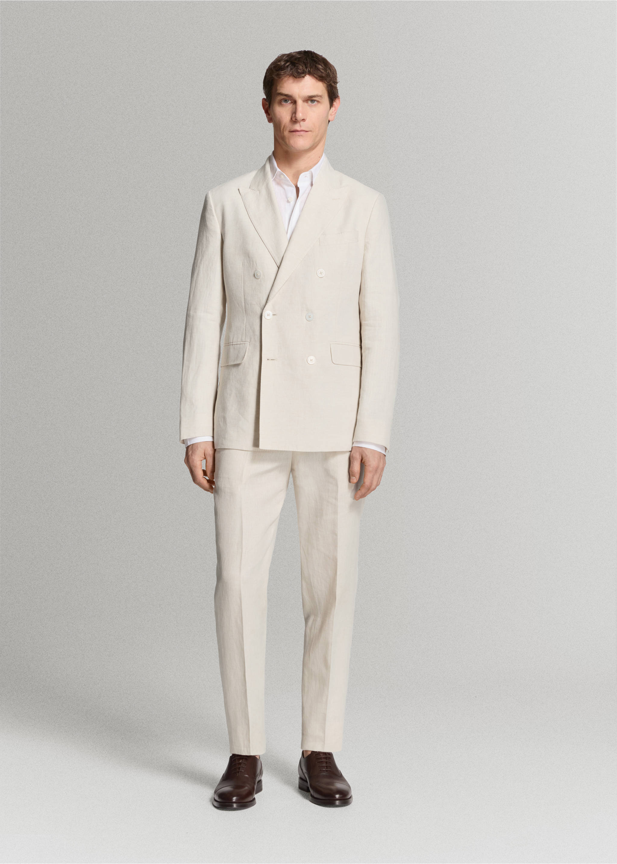 Americana traje Amalfi cruzada 100% lino slim fit - Plano general, Crudo. Ref: 27045931-01.