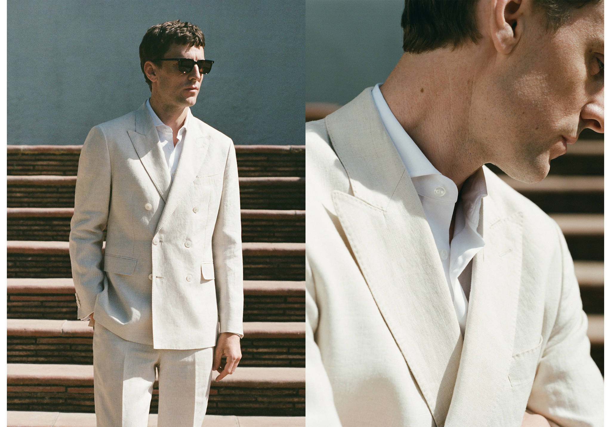 Zweireihiges Slim-Fit-Sakko aus 100 % Leinen Amalfi - Panoramaansicht