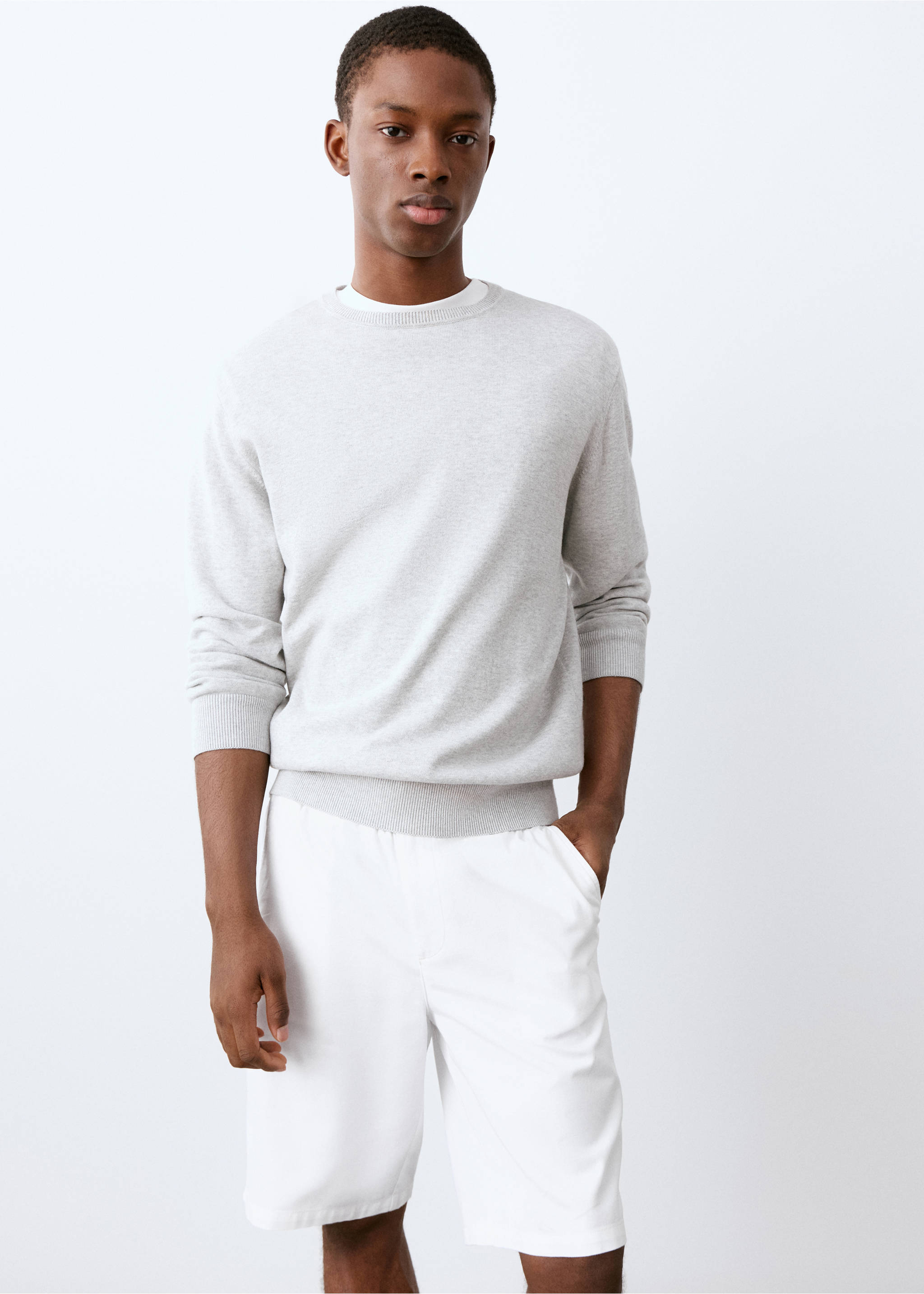 Calções de algodão com cordão - Plano geral, Branco-pérola. Ref: 27045932-00.