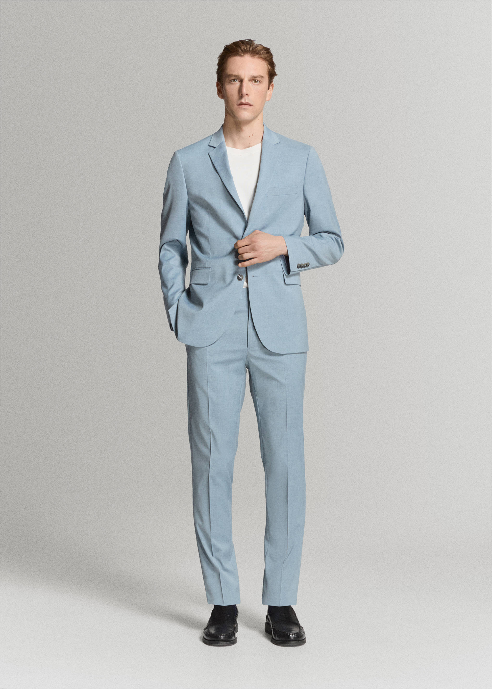 Oblekové sako super slim fit ze strečové látky - Celkový náhled, Modrá obloha. Ref: 27045933-00.