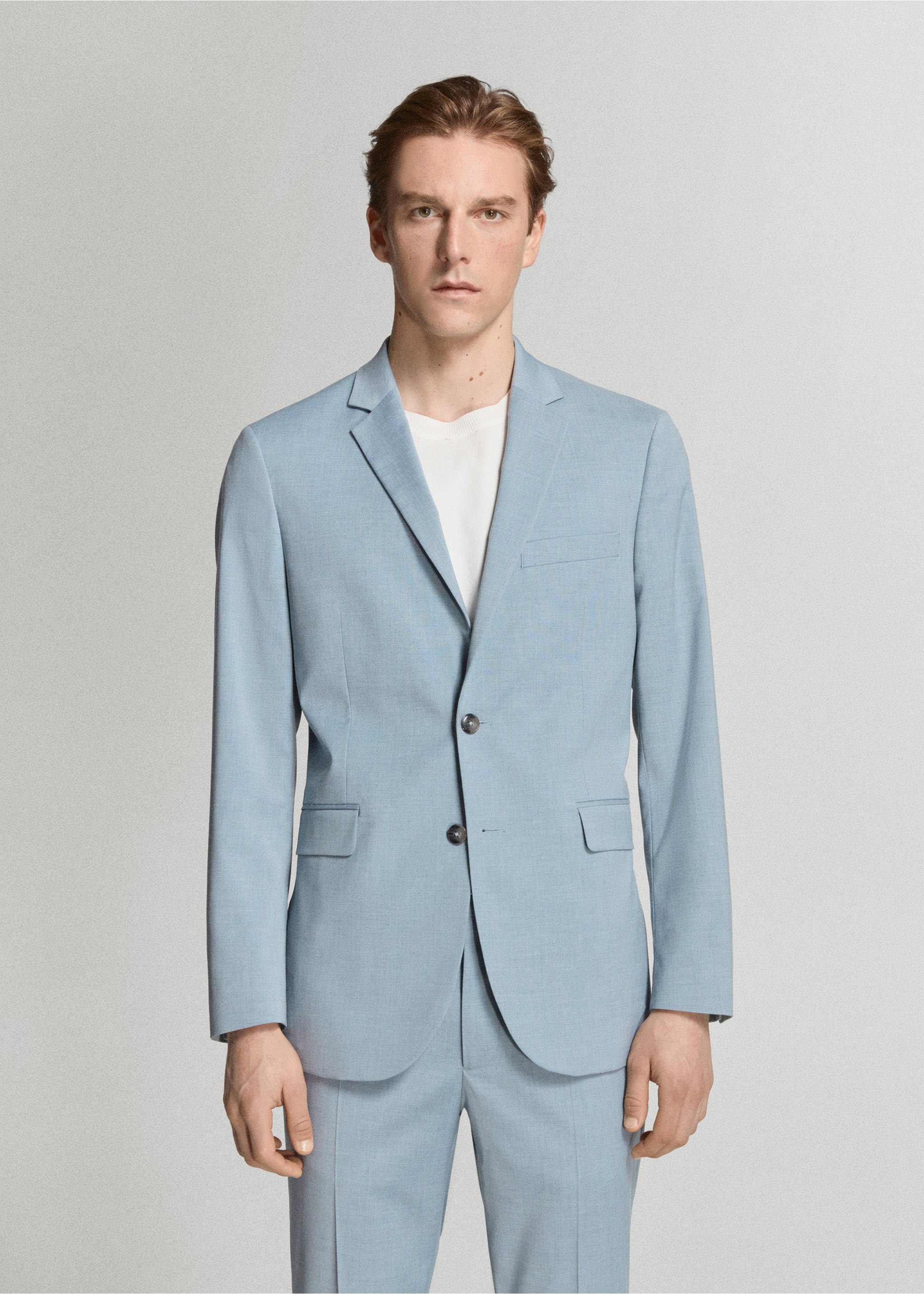 Oblekové sako super slim fit ze strečové látky - Náhled ve středové rovině, Modrá obloha. Ref: 27045933-00.