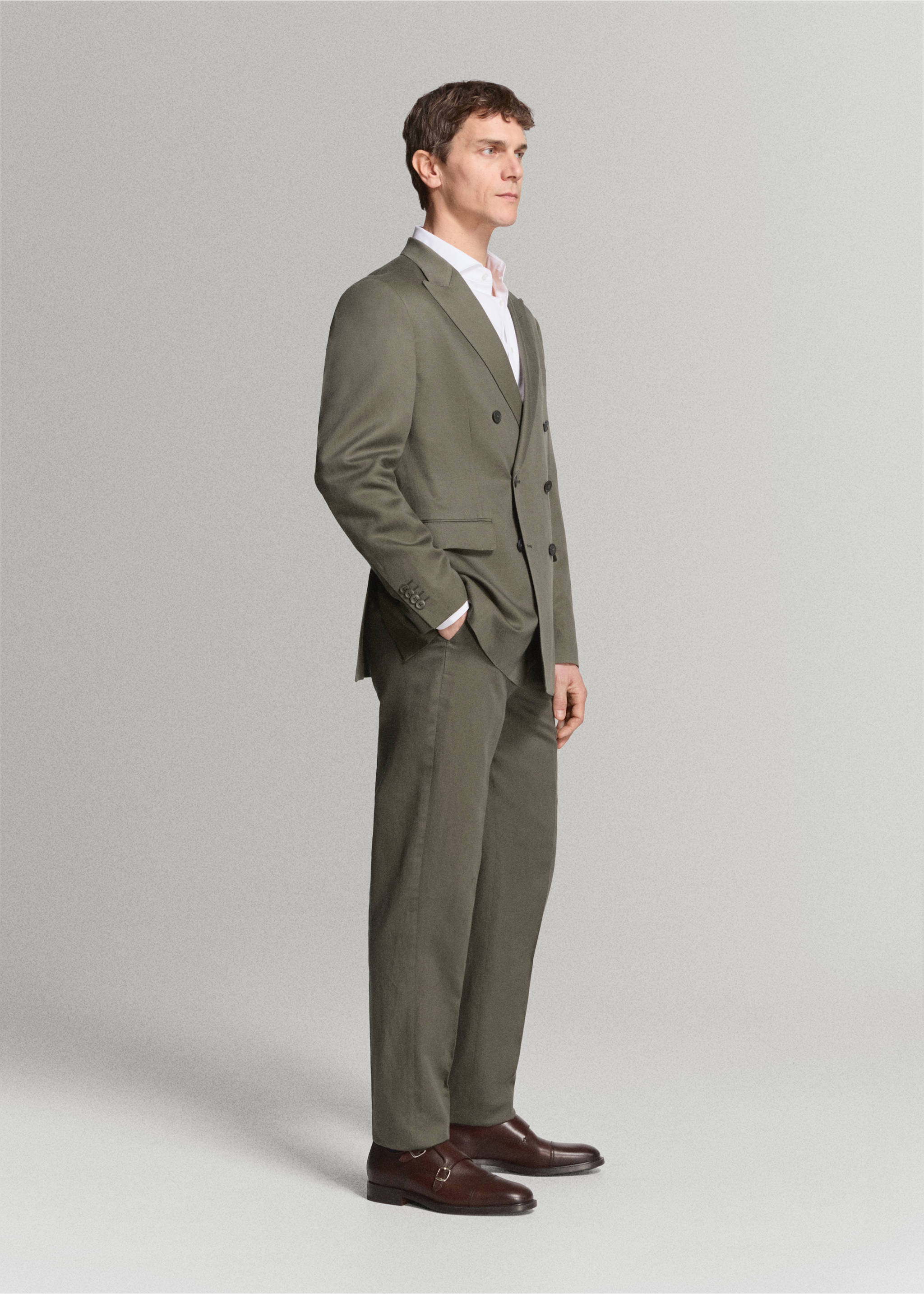 Amalfi slim fit double-breasted blazer - Details of the article 4, Khaki. Ref: 27045935-02.