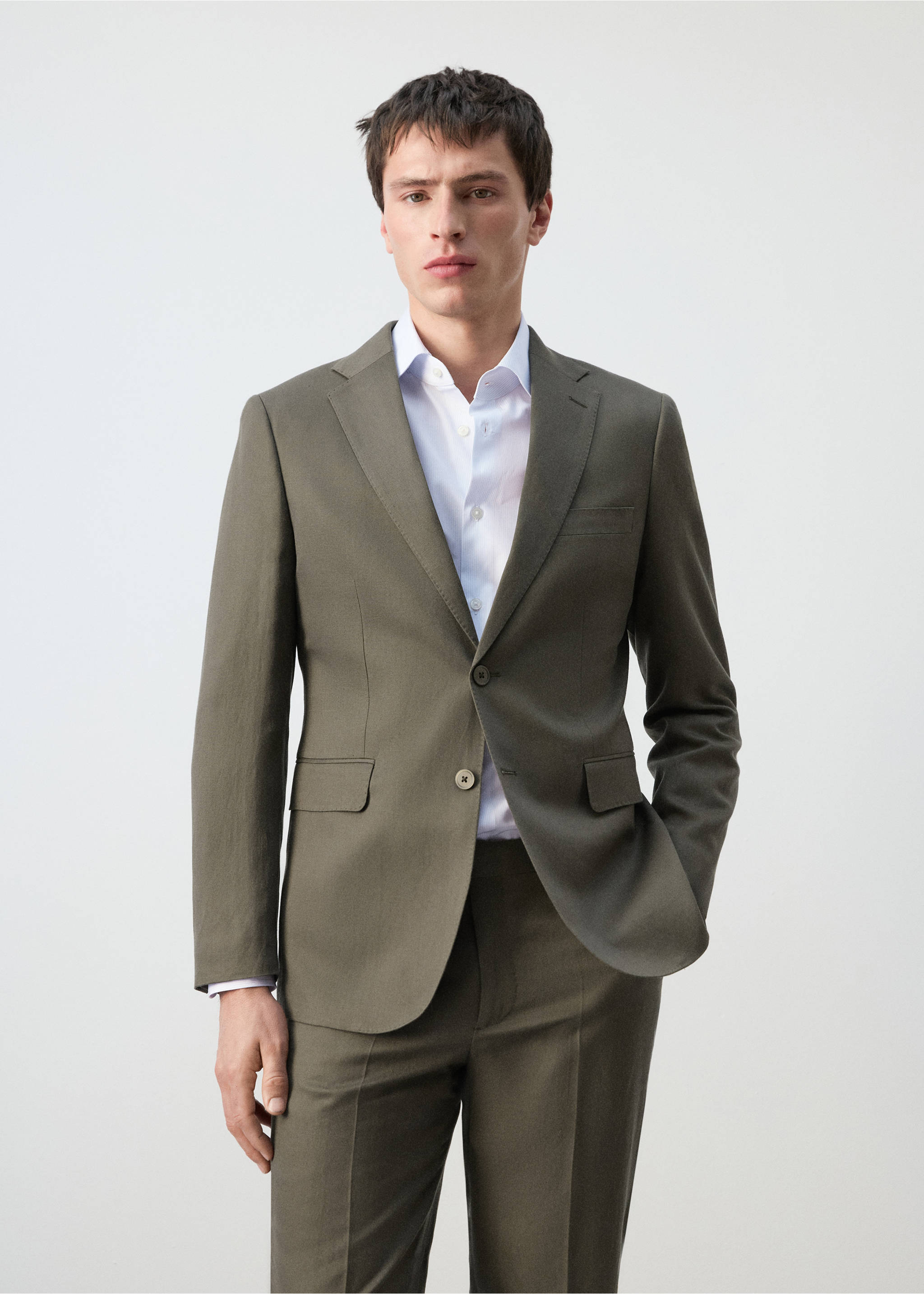 Amalfi slim fit suit jacket - Medium plane, Khaki. Ref: 27045936-00.