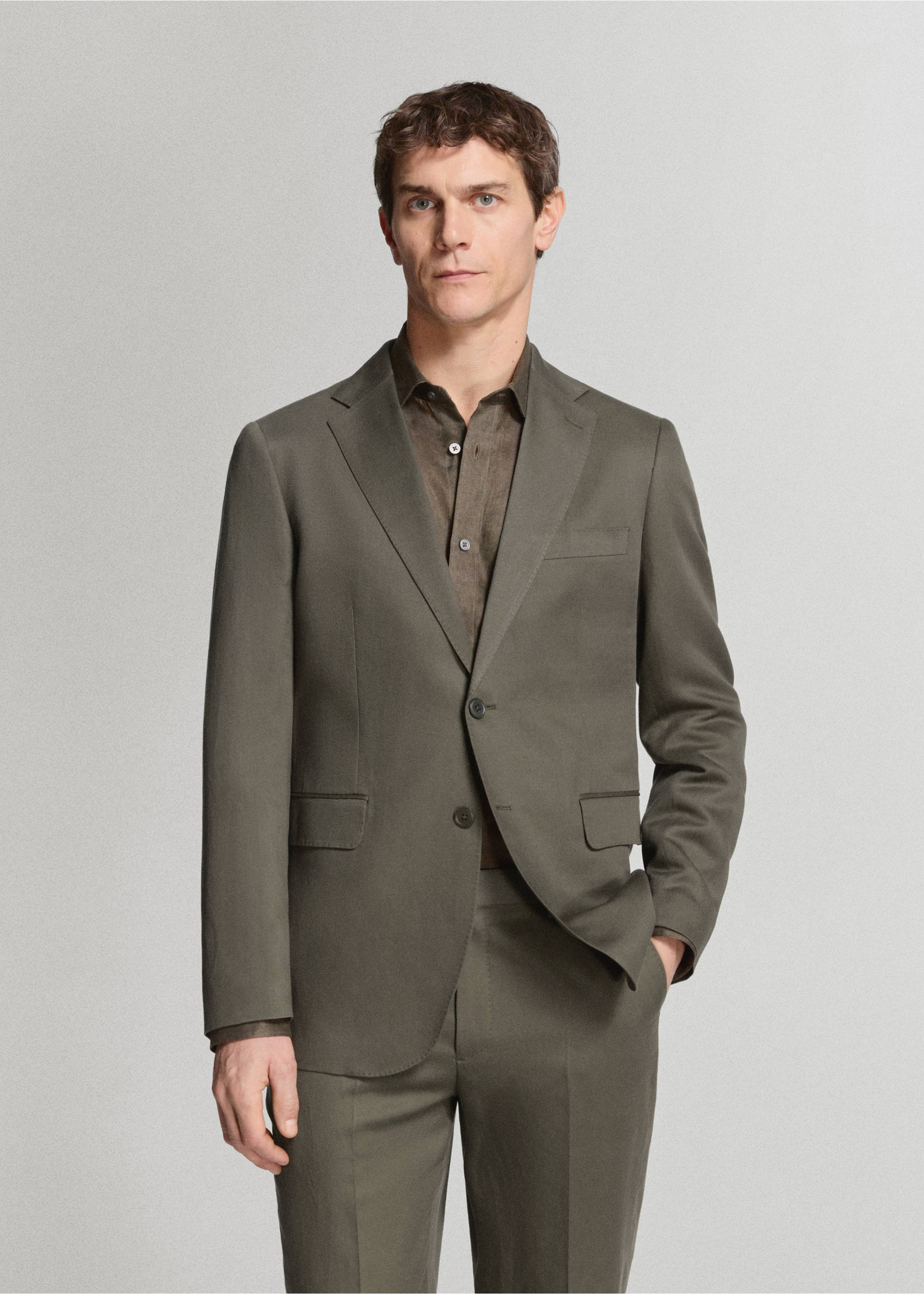 Americana traje Amalfi slim fit - Plano medio, Khaki. Ref: 27045936-02.