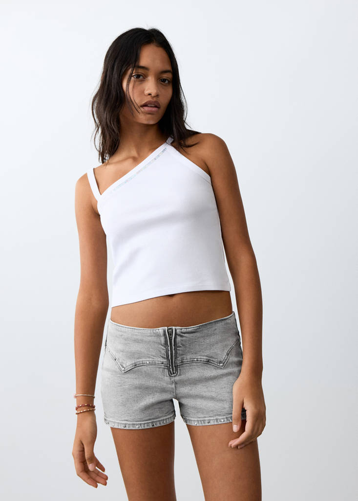 Studded mini shorts — Denim Grey